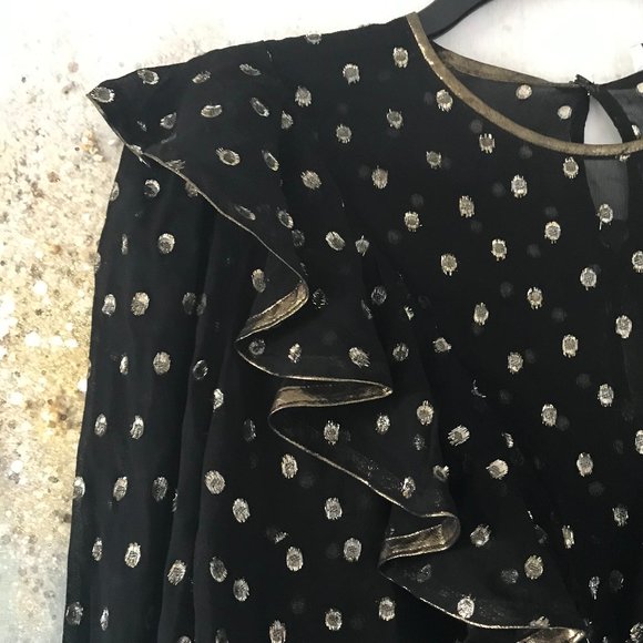 ⚡️SOLD ON KIJIJI⚡️✨HOST PICK✨Sandro Lunea Ruffled Metallic Dot Blouse (NWT) - Picture 9 of 16